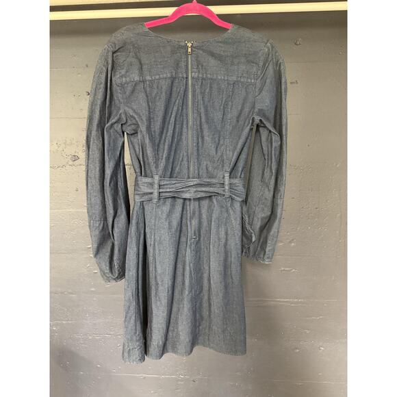 Free People Dress Womens Medium Blue Belted Long Sleeve Denim Mini Zip Back - Picture 8 of 8